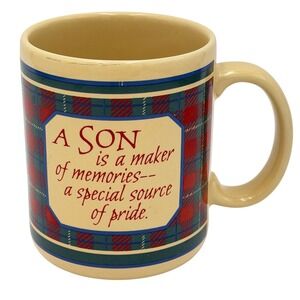 Vtg 1987 Hallmark Son Plaid Ceramic Coffee Mug Made in Japan Tartan Tea Cup